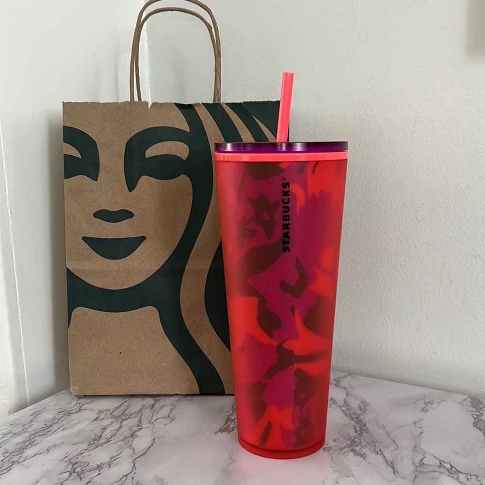 Starbucks Tumbler Red/ orange/ fuchsia Floral Soft Touch- Venti 24oz